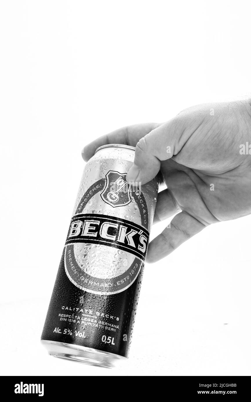 Can of Beck`s or Becks beer. Bucharest, Romania, 2022 Stock Photo Alamy